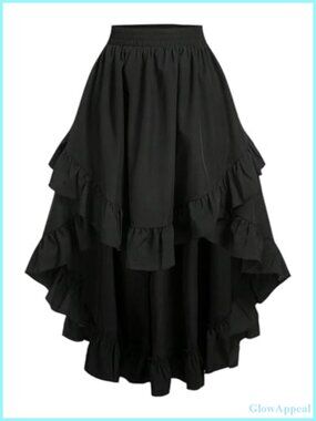 Plus Size Ruffle Hem High Low Asymmetrical Midi Skirt Elastic Waist